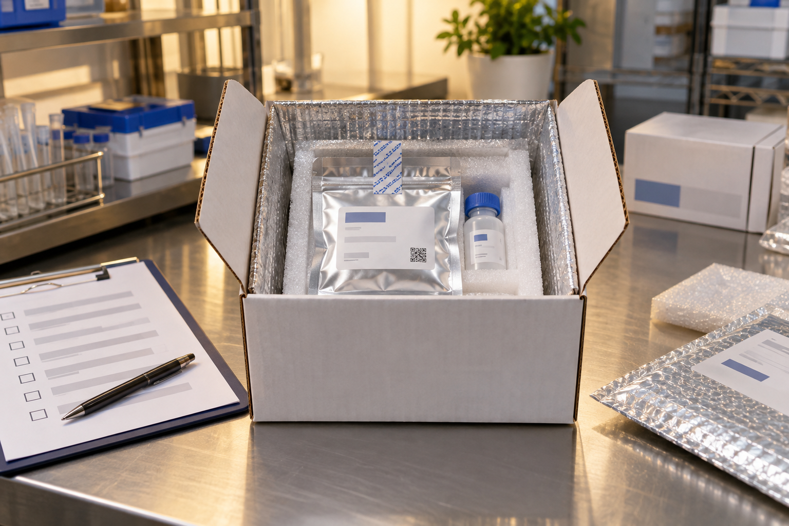 Research sample package with batch traceability documentation